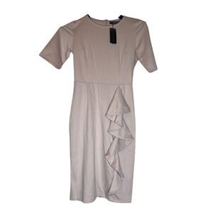 Oxiuly Fashion Womens Ruffle Crew Neck A-Line Dress Short Sleeve Size S Pink NWT
